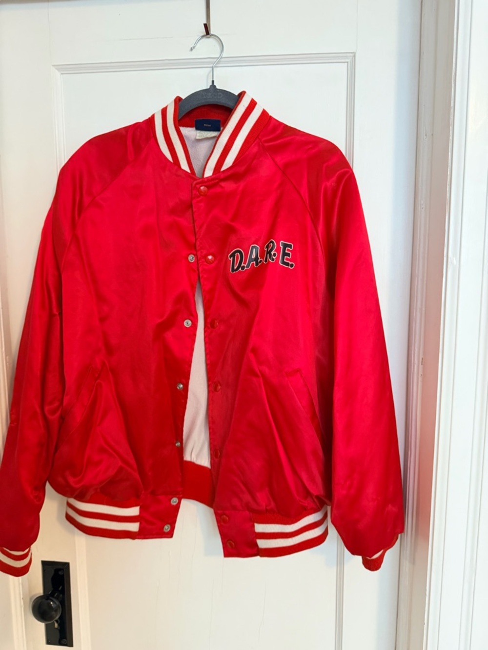 Vintage D.A.R.E. Red Satin Bomber Jacket